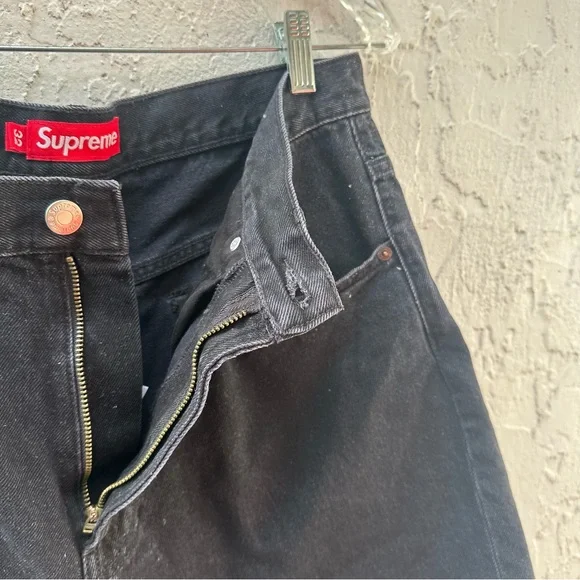 SUPREME Shorts Men 32 Denim Jeans Jorts Logo Streetwear Black - Picture 6 of 12